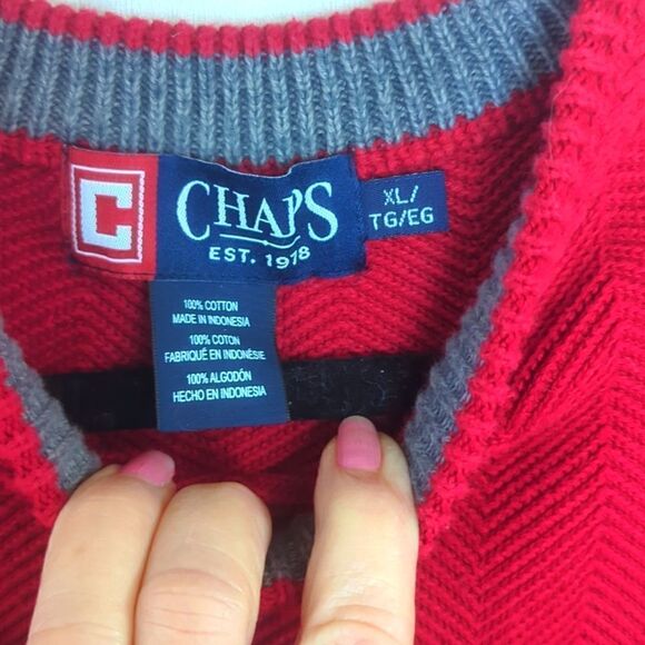 Chaps Red Herringbone Sweater Heavy Cotton Size XL - Picture 4 of 5